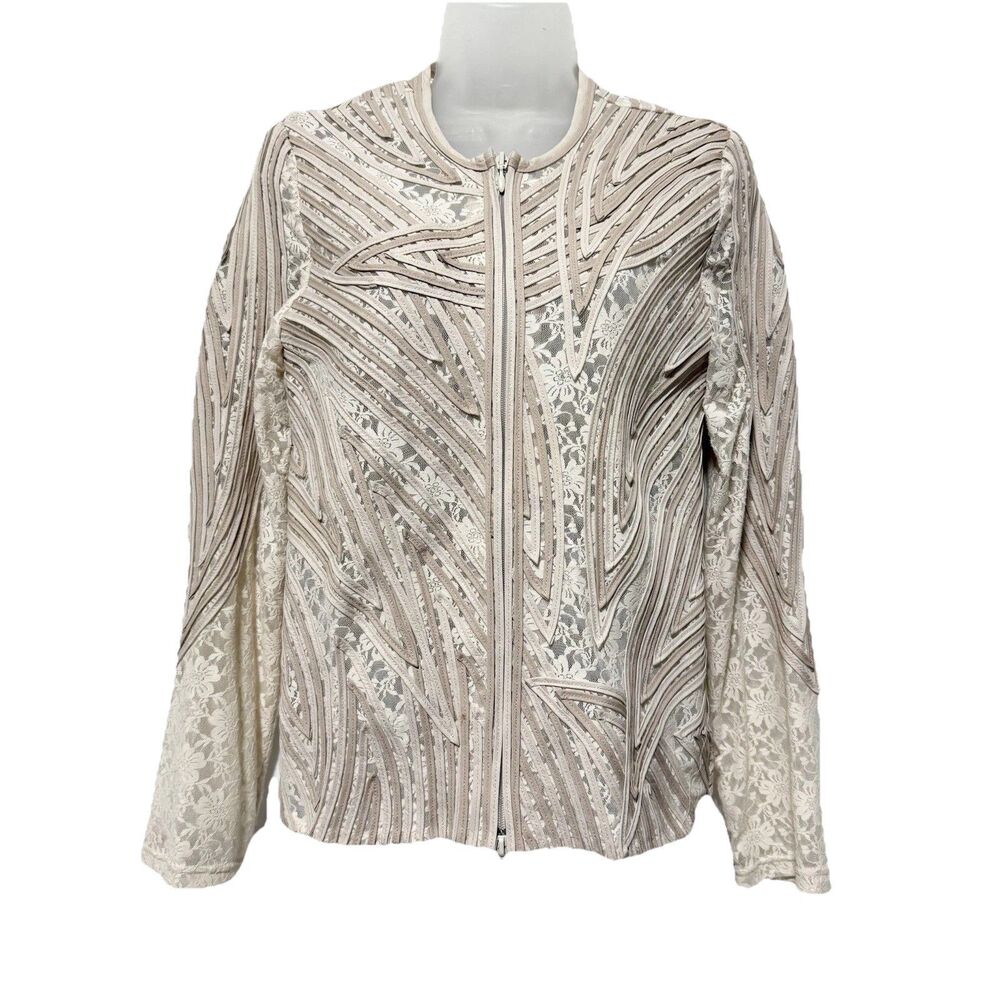 Alexandra Rosati Cream Lace Front Zipper Jacket Long Sleeve Size 10
